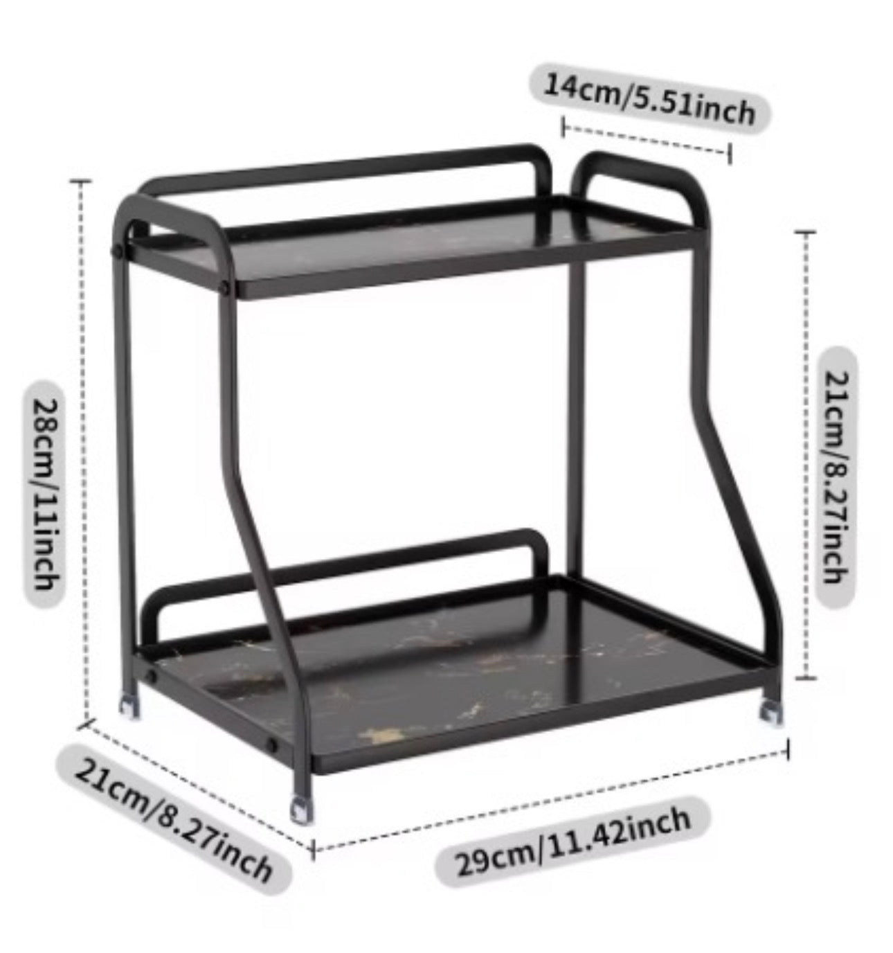 Luxury Black Marble Bathroom Storage Rack – 2-Tier Metal Organizer Shelf
