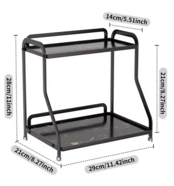 Luxury Black Marble Bathroom Storage Rack – 2-Tier Metal Organizer Shelf
