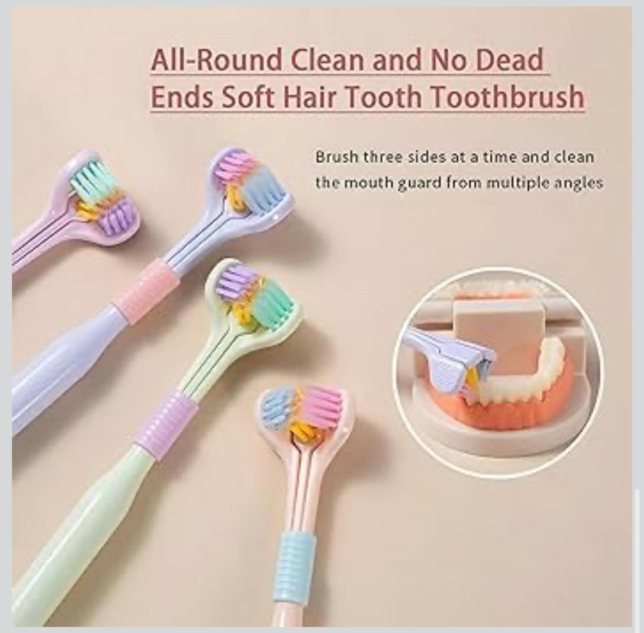 3-Sided Deep Clean Toothbrush – Multi-Angle Soft Bristle Oral Care Brush (1 Pc)