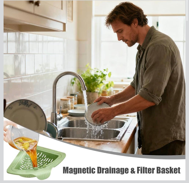 Premium Corner Sink Strainer Basket – Multi-Purpose Kitchen Drain Organizer