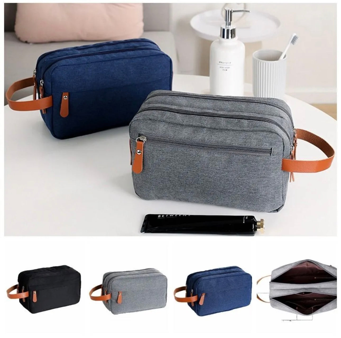 Premium Travel Toiletry Bag – Waterproof Organizer with Leather Handle (25cm)