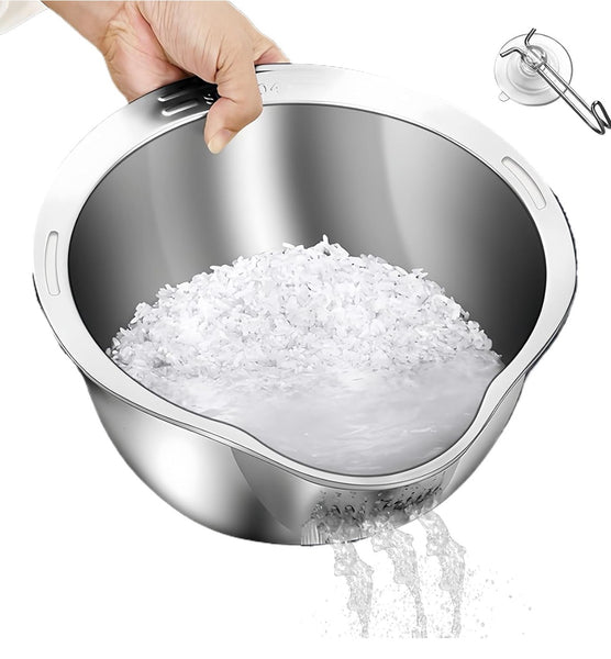 Premium Stainless Steel Strainer & Mixing Bowl Set – Dual Use for Washing, Draining & Cooking Prep