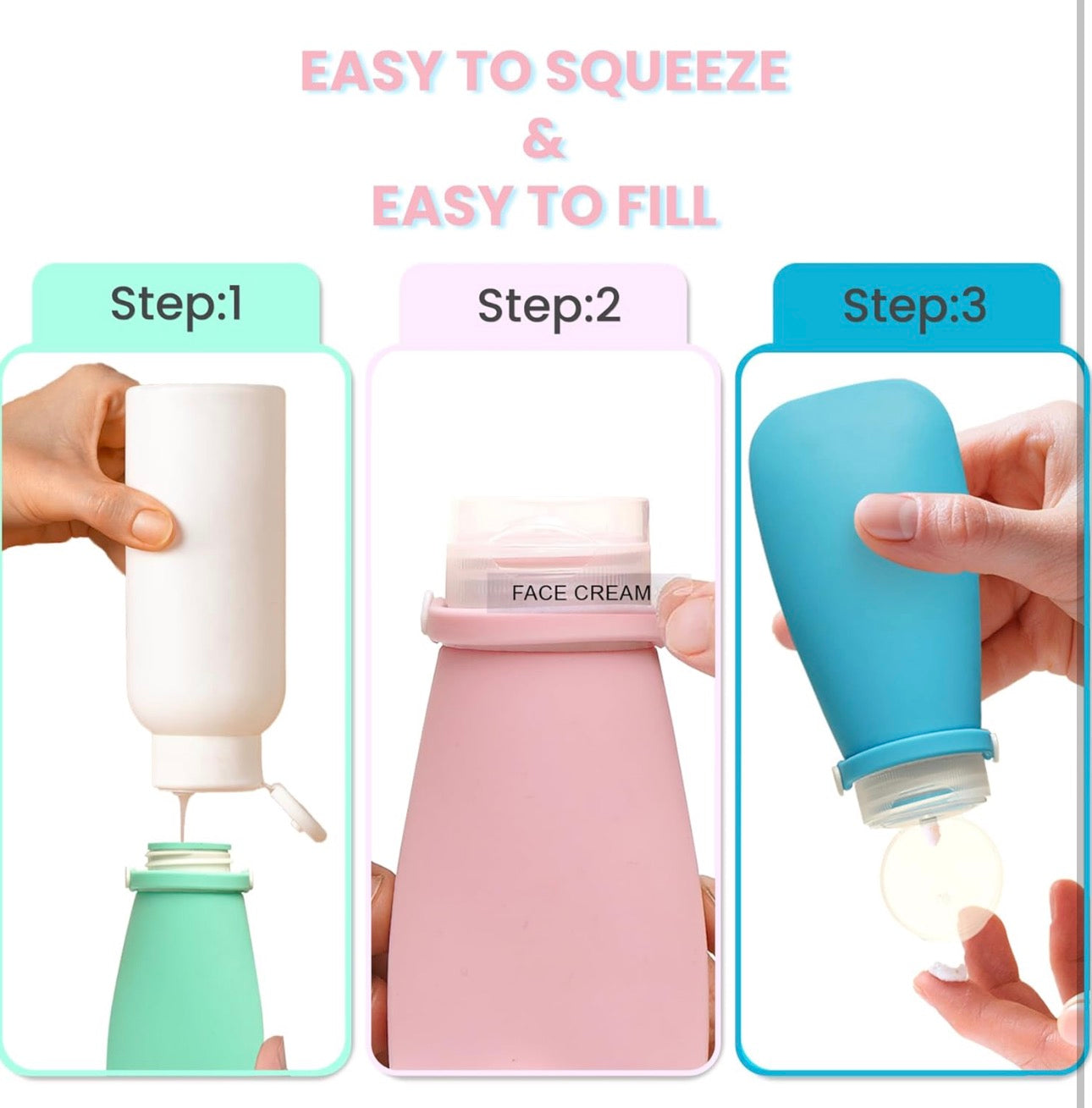 Luxury Silicone Travel Lotion Bottles Set – Leakproof Squeeze Containers for Toiletries (3 Pcs)