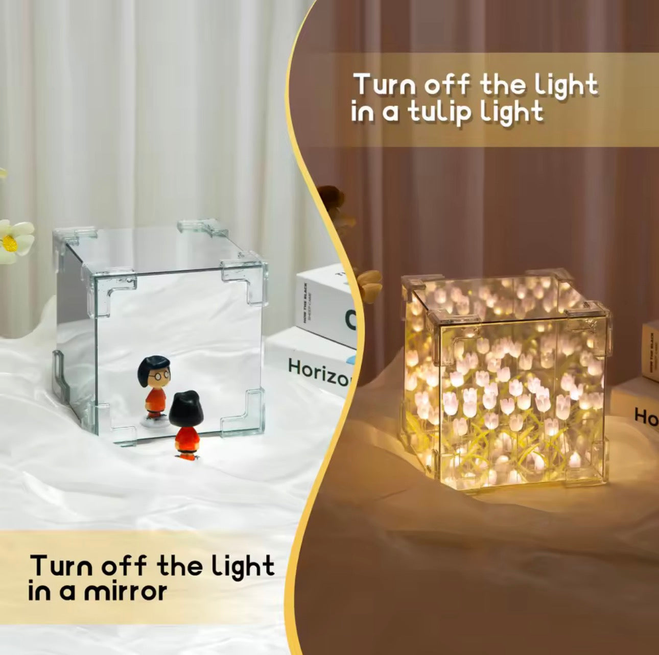 Luxury Tulip Cube Lamp – Decorative LED Flower Light for Home & Living