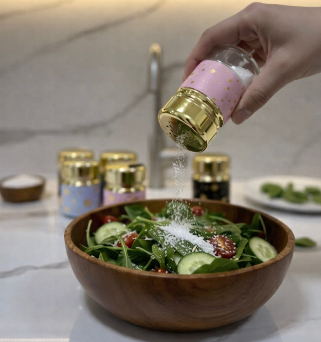 Premium Glass Spice Jar with Gold Lid – Decorative Kitchen Seasoning Shaker (1 Pc)