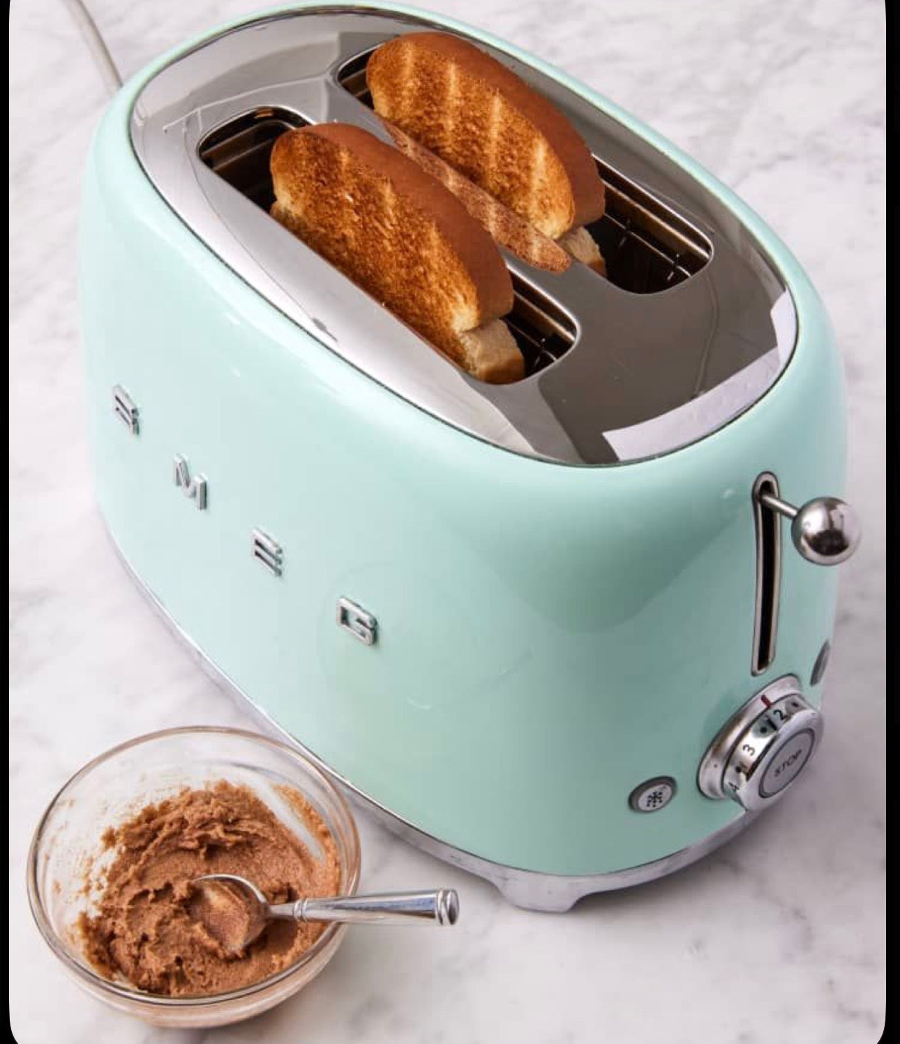 SMEG 2-Slice Retro Toaster – Pastel Green Premium Stainless Steel Bread Toaster with Multi-Function Controls