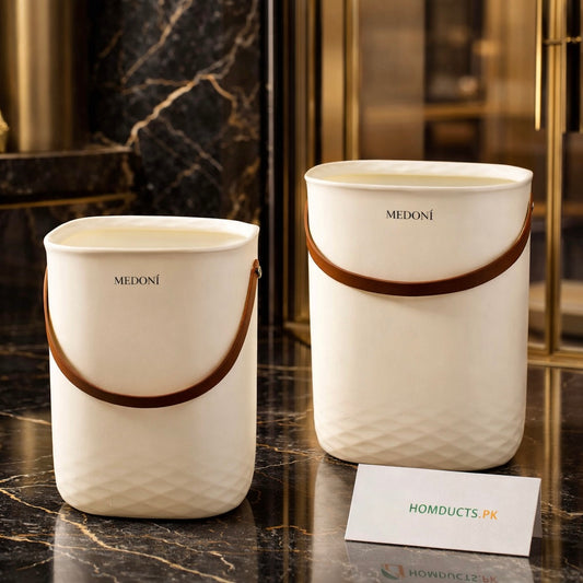 Luxury Minimalist Waste Bin with Leather Handle – 10L & 15L | Homducts.pk