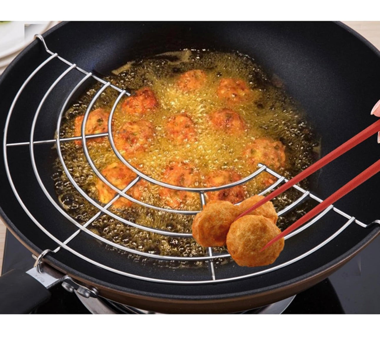 Premium Stainless Steel Frying Pan Oil Splash Guard Rack – Multi-Purpose Kitchen Frying & Draining Stand