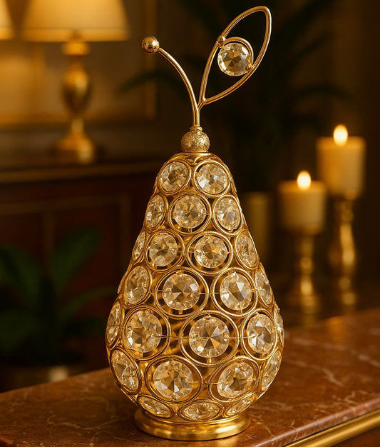 Crystal Glow Luxury Golden Pear Décor Showpiece – Elegant Home & Table Ornament