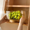 Premium Glass Fruit Bowl with Wooden Base – Elegant Serving & Kitchen Display Bowl (1 PC)
