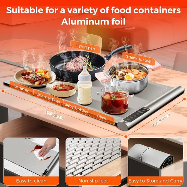 Luxury Rechargeable Electric Food Warming Tray – 8H Smart Timer | Cordless Hot Plate Server by Homducts.pk