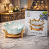 Luxury Lotus Ceramic Fruit Bowl with Wooden Stand – Elegant Table & Décor Bowl