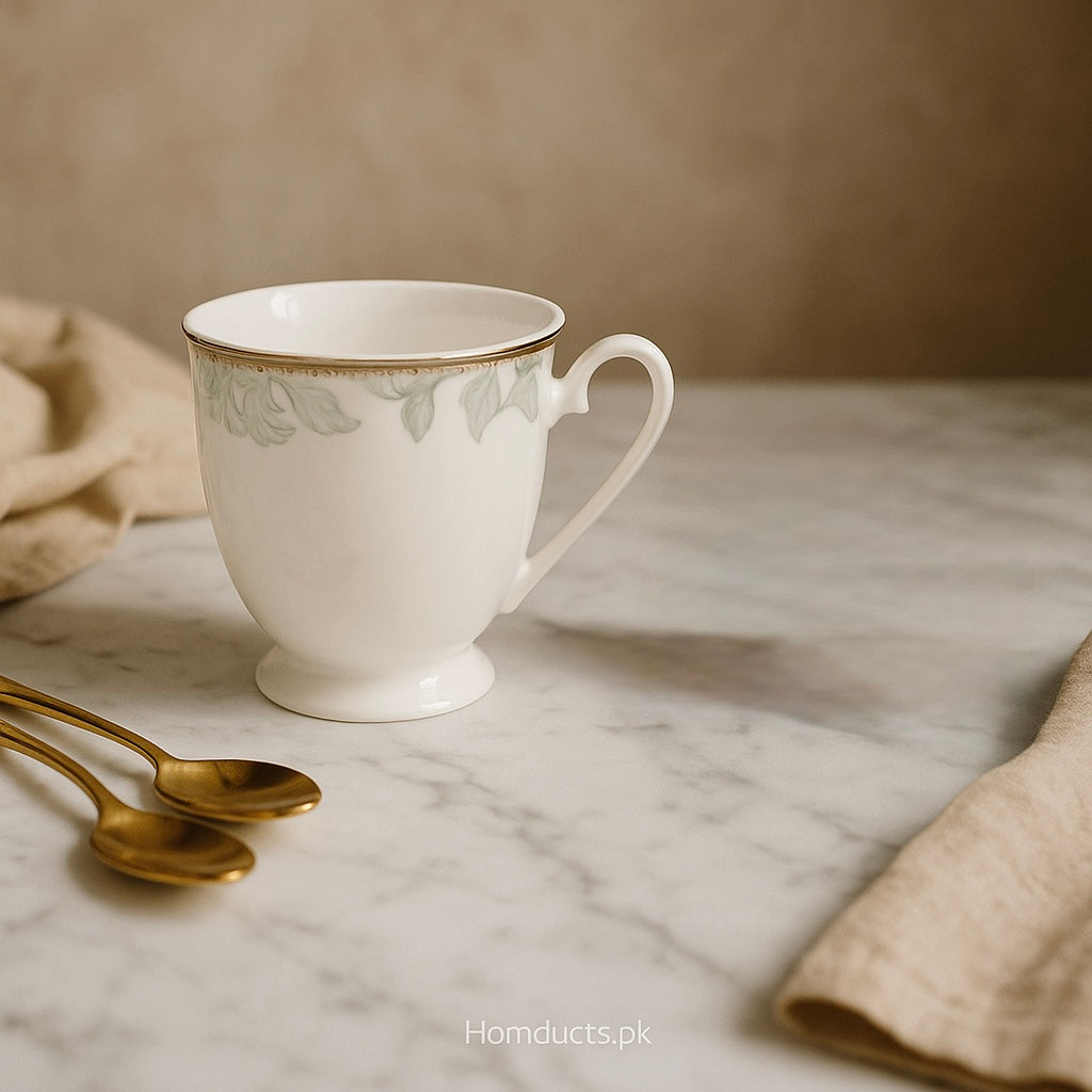 6-Piece Elegant Porcelain Tea Cup Set – Luxury Floral Design with Gold Rim