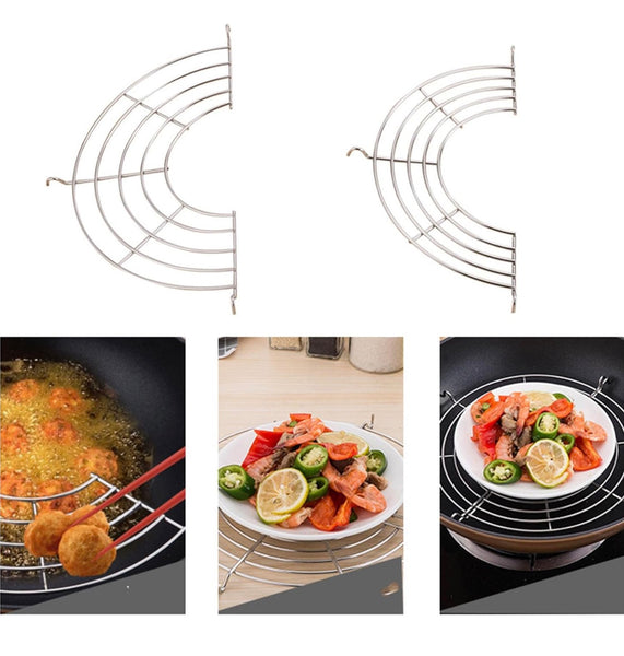 Premium Stainless Steel Frying Pan Oil Splash Guard Rack – Multi-Purpose Kitchen Frying & Draining Stand