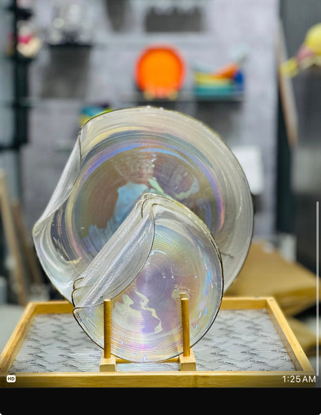 Luxury Handmade 7-Piece Iridescent Serving Set with Gift Box – Elegant Serving Plate & Quarter Plates Set