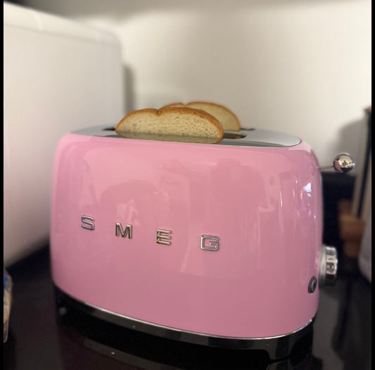 SMEG 2-Slice Retro Toaster – Pastel Pink Premium Stainless Steel Bread Toaster with Multi-Function Controls