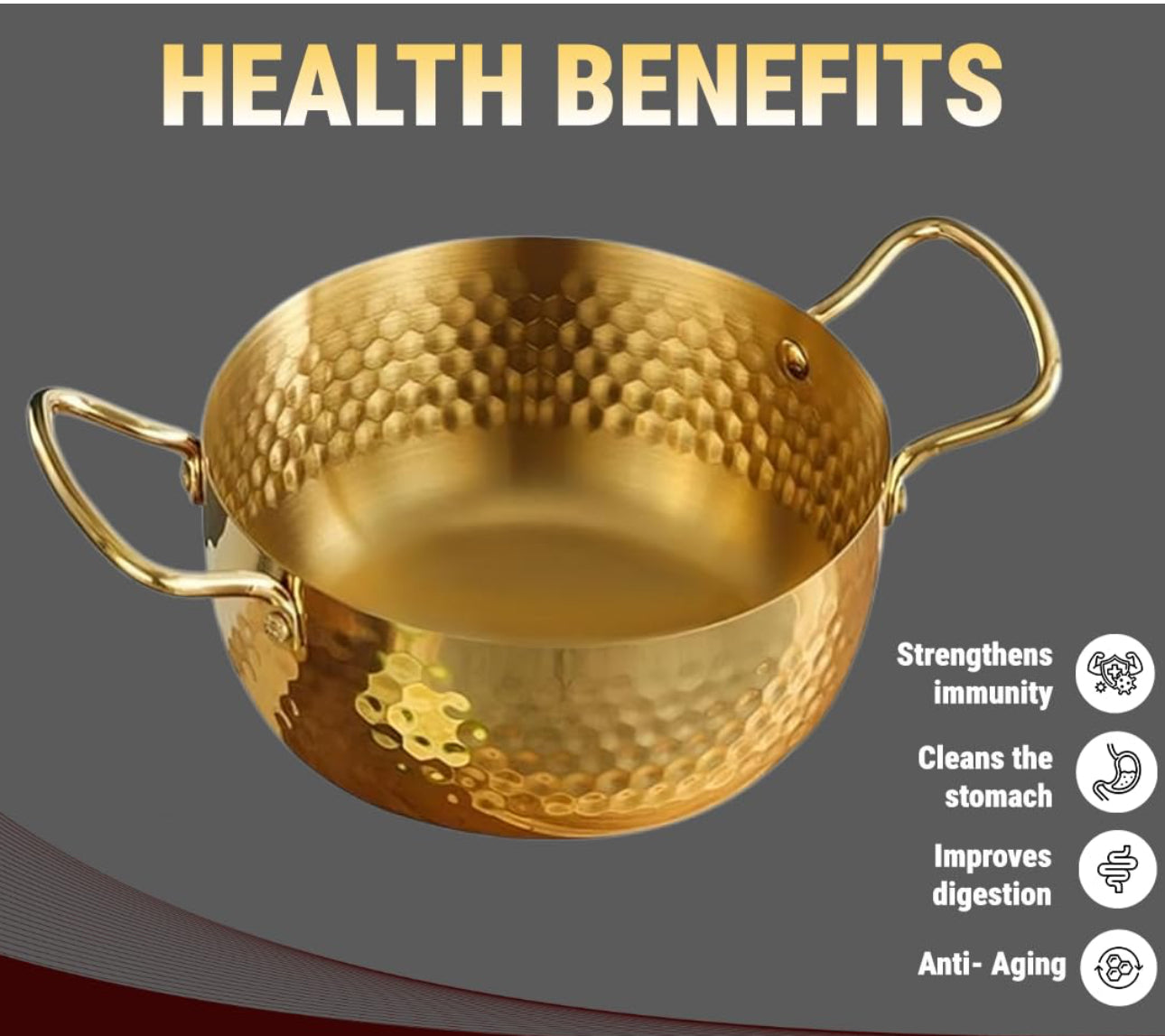 Luxury Golden Hammered Stainless Steel Noodle Pot with Double Handles – 16cm / 18cm