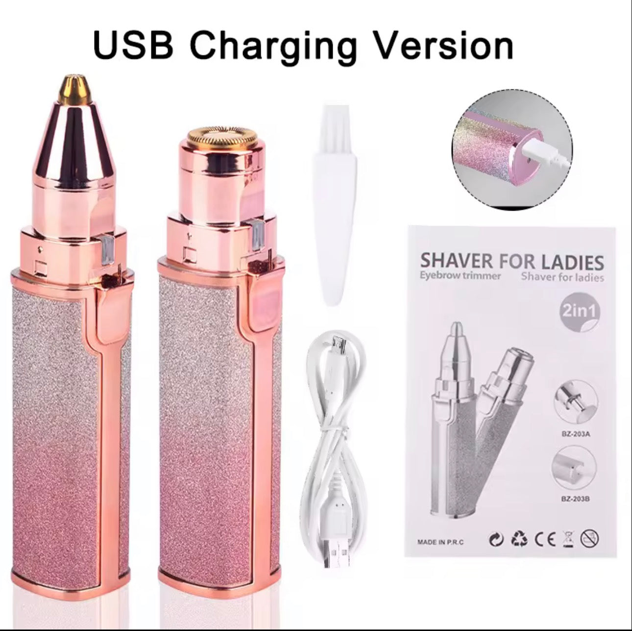 Rechargeable Rainbow Glitter Eyebrow Trimmer – USB Precision Hair Remover for Women