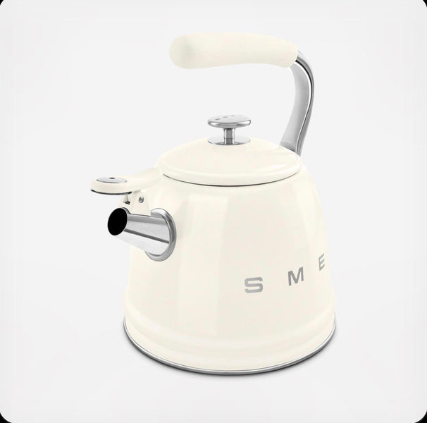 SMEG Retro Whistling Kettle – Cream White Premium Stainless Steel Stovetop Tea Kettle