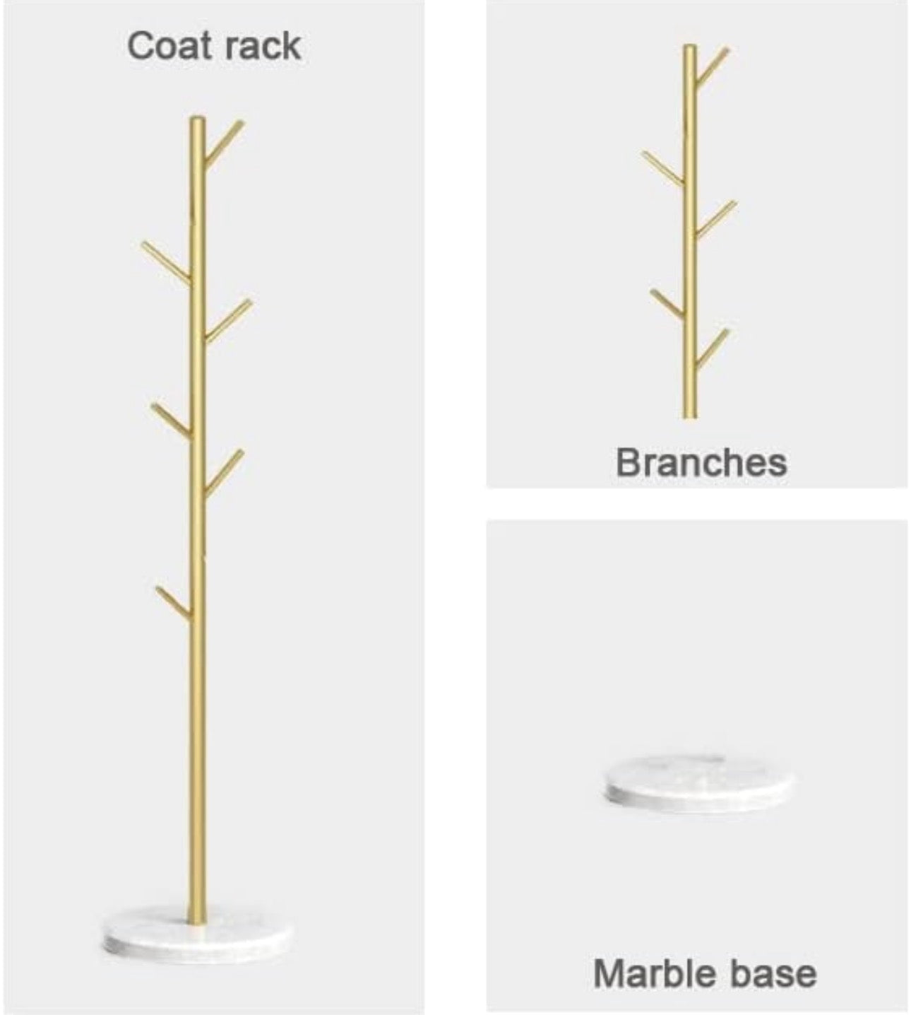 Luxury Tree-Style Standing Coat Rack with Marble Base – Multi Hook Organizer for Bags, Clothes & Accessories