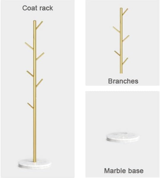 Luxury Tree-Style Standing Coat Rack with Marble Base – Multi Hook Organizer for Bags, Clothes & Accessories
