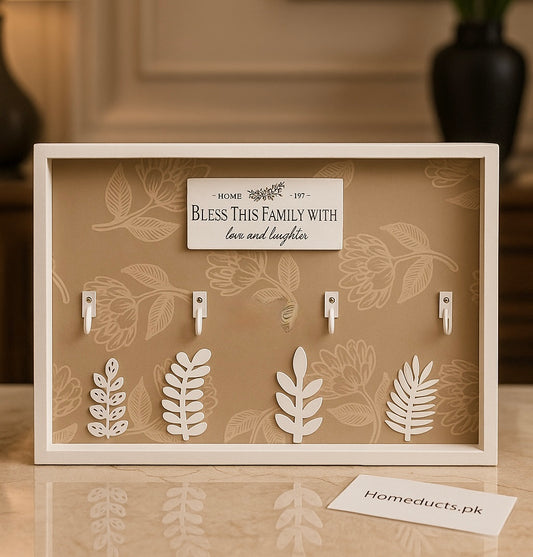 Wall Mounted Key Holder – 4 Hook Wooden Key Organizer Frame (15×9 Size) – Decorative Home & Entryway Organizer