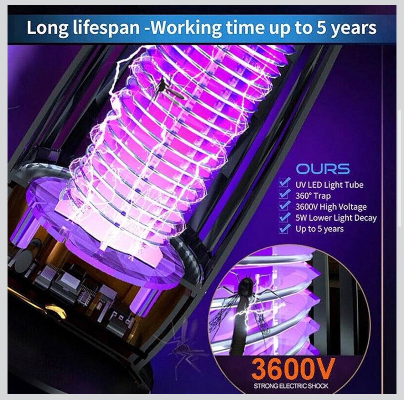 Luxury Portable USB Mosquito Killer Lamp – Rechargeable Silent UV Insect Trap (4000mAh)