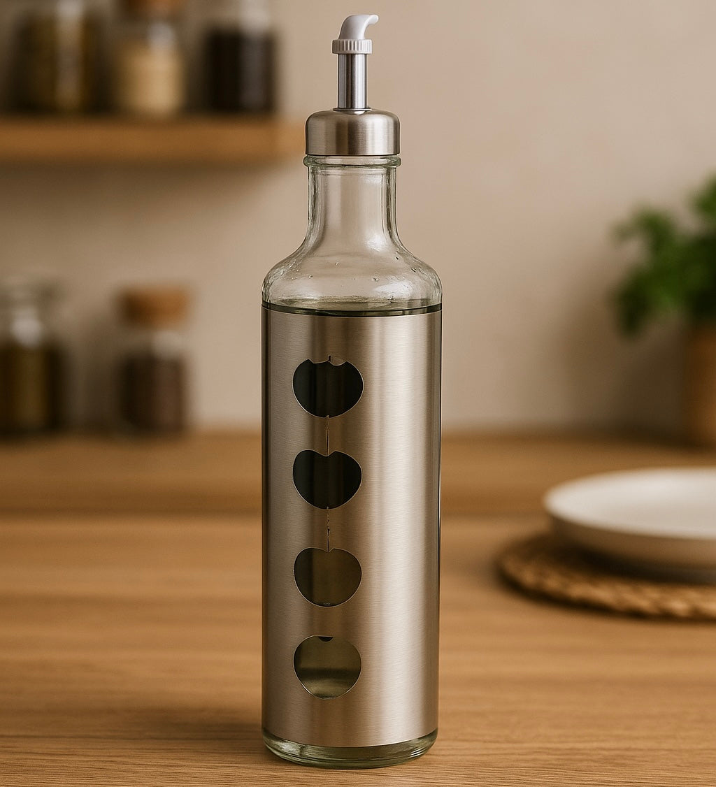 Ziba Premium Stainless Steel Oil & Vinegar Dispenser – Leak-Proof Glass Bottle for Kitchen