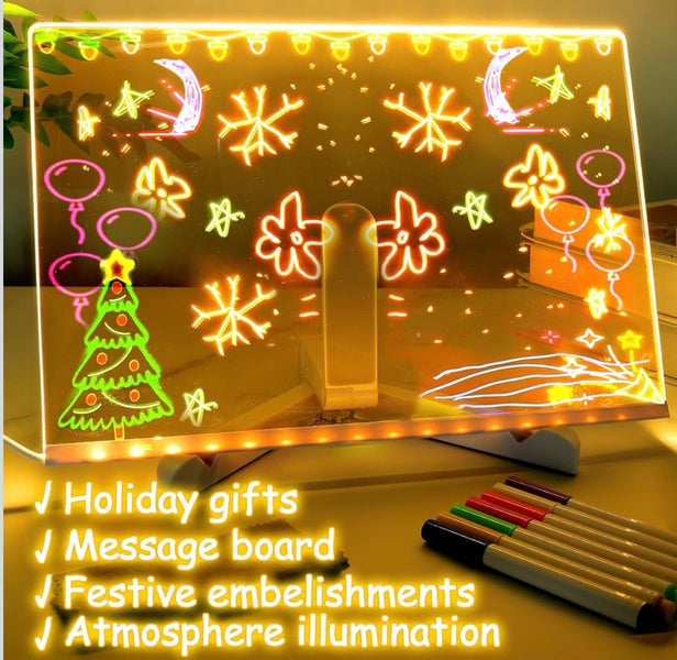 LED Holiday Acrylic Note Board – Glowing Writing Board with Christmas Design | Reusable Message Board