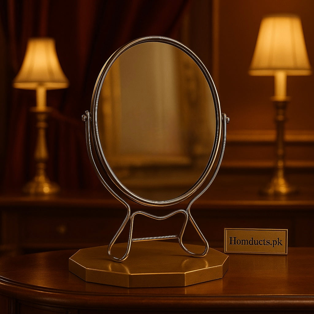 Luxury Oval Tabletop Vanity Mirror – 6 Inch Height, 4.5 Inch Width | Elegant Metal Stand