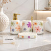 Brilliant Floral Ceramic Bathroom Accessories Set – 4 Piece Luxury Bathroom Countertop Organizer