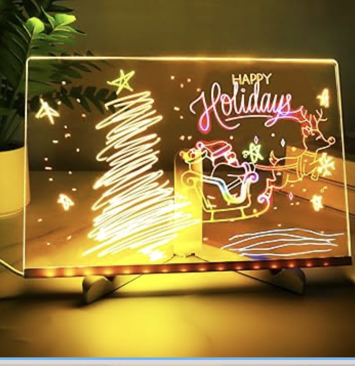 LED Holiday Acrylic Note Board – Glowing Writing Board with Christmas Design | Reusable Message Board