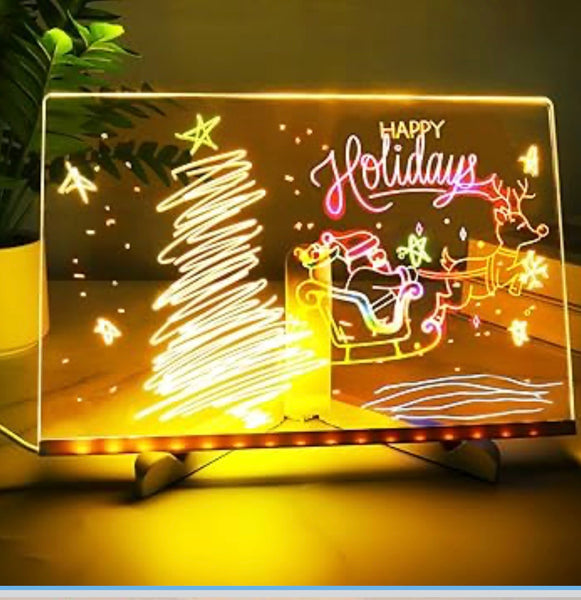LED Holiday Acrylic Note Board – Glowing Writing Board with Christmas Design | Reusable Message Board