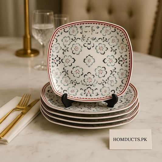 Luxury Floral Square Plate Set – 18 Pcs Dinnerware Collection