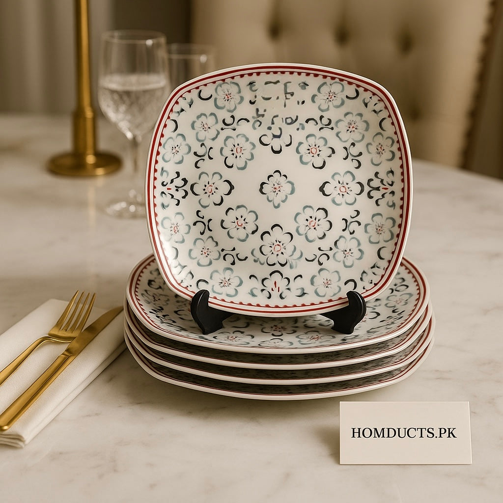 Luxury Floral Square Plate Set – 18 Pcs Dinnerware Collection