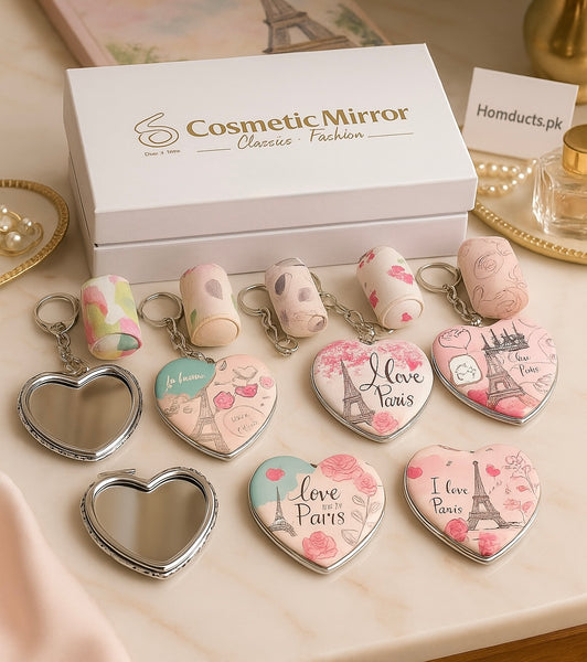 Paris Love Heart-Shaped Mini Cosmetic Mirror – 1 Pc Double-Sided Folding Makeup Mirror
