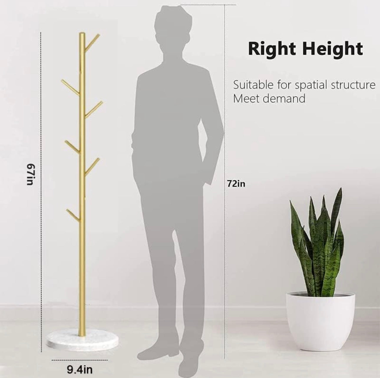 Luxury Tree-Style Standing Coat Rack with Marble Base – Multi Hook Organizer for Bags, Clothes & Accessories