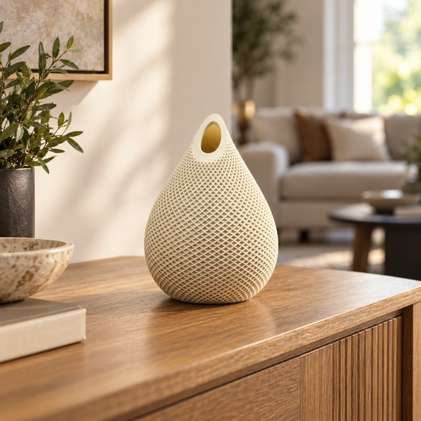 Diamond Lattice Teardrop Decorative Vase - Beige