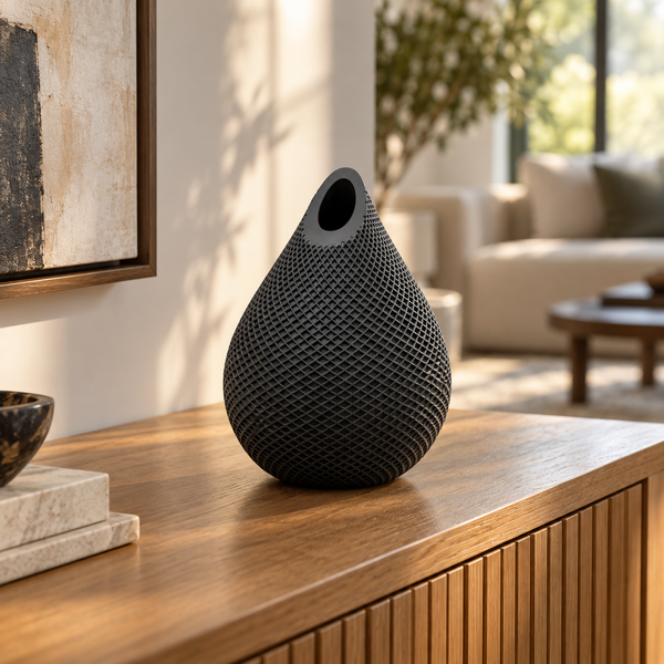 Diamond Lattice Teardrop Decorative Vase - Black