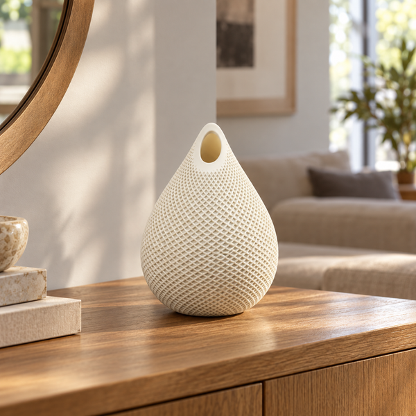 Diamond Lattice Teardrop Decorative Vase - Ivory