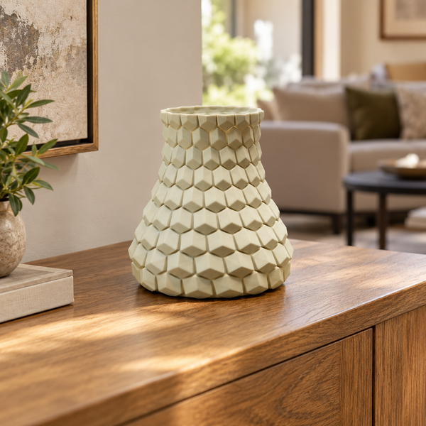 Geometric Faceted Decorative Flower Vase - Beige