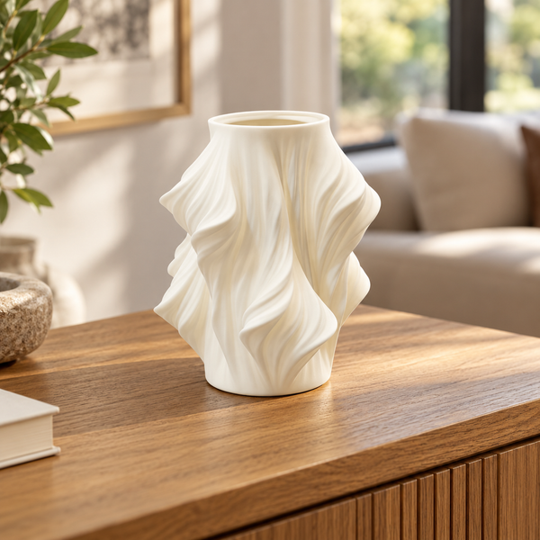Sculptural Wave Textured Decorative Vase - Ivory