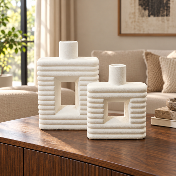 Ribbed Hollow Rectangle Vase Set – 2 Pieces