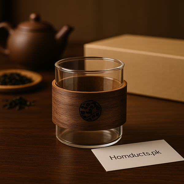 6-Piece Glass Cup Set with Wooden Sleeve – Premium Heat-Resistant Tea & Coffee Cups