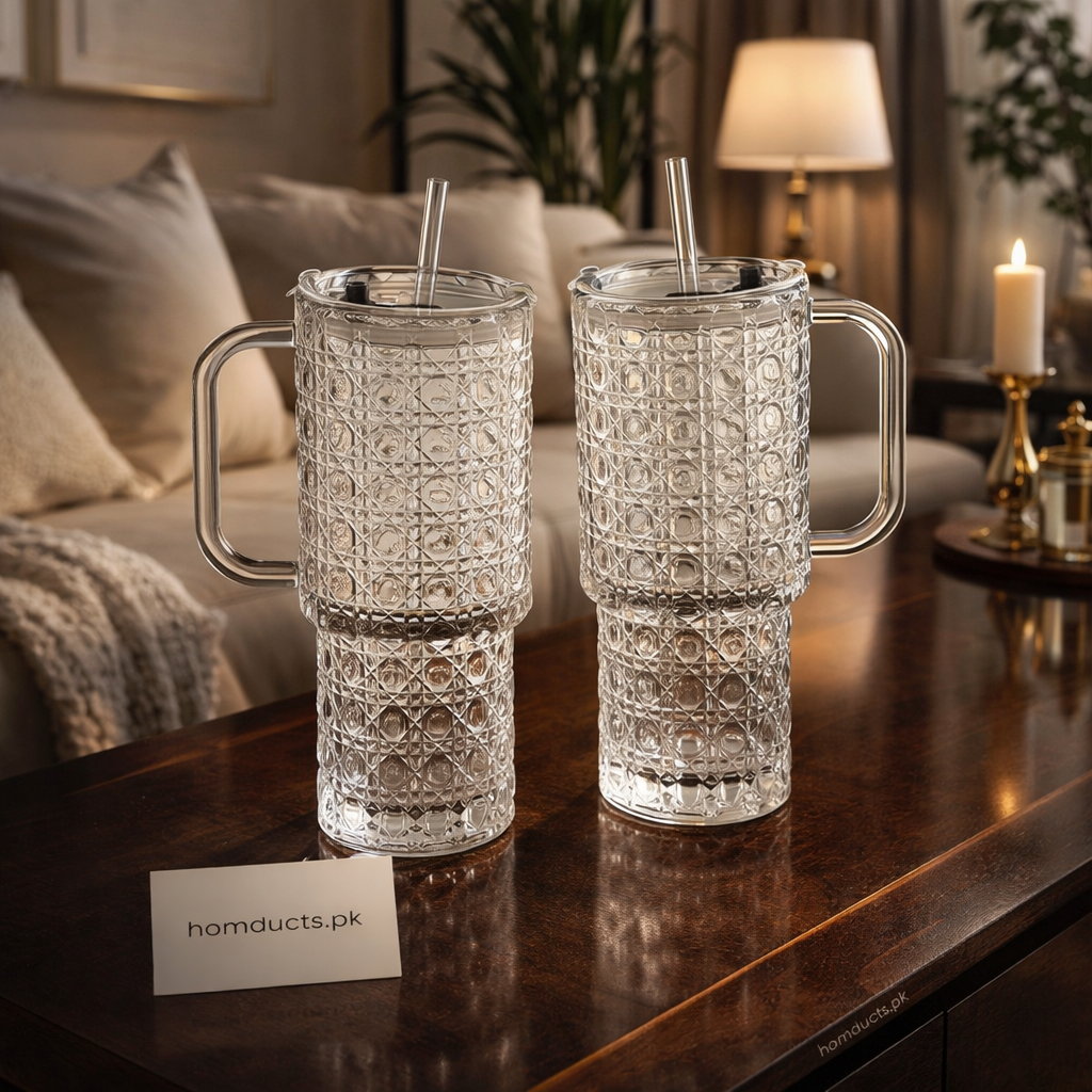 Premium Embossed Acrylic Mug with Straw & Lid – Luxury Crystal-Style Drink Cup (1 Pc)