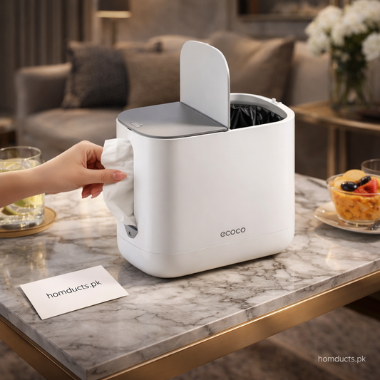Luxury Multifunction Tissue Holder with Built-In Trash Bin – Modern Desktop Organizer
