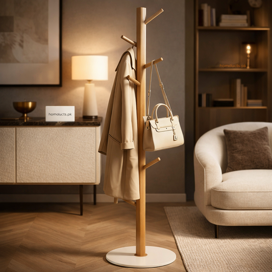 Modern Wooden Coat Stand with Marble Base – Luxury Tree Style Coat Rack Organizer