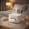 Luxury Multifunction Tissue Box Organizer with Remote Holder – Modern Bedside Storage Case