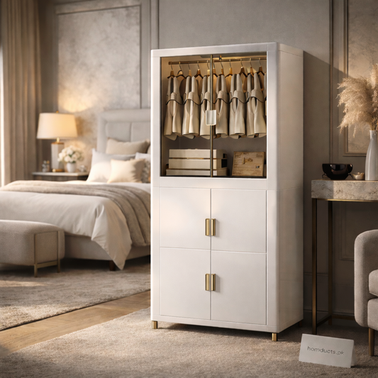 Luxury White Multi-Layer Shoe Storage Cabinet with Gold Handles & Display Shelf