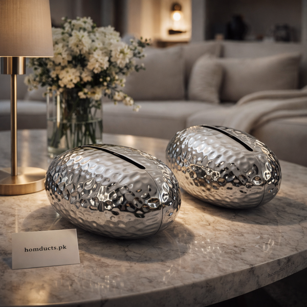 Luxury Hammered Silver Oval Tissue Box Cover – Modern Decorative Tissue Holder (1 PC)